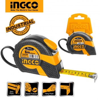 INGCO 8m Retractable Steel Measuring Tape All Rubber Cover with Self Lock Function HSMT0808